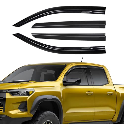 Rain Guards Fit for Chevy/Chevrolet Colorado Crew Cab 2023 2024 2025 2026, Durable Tape-On Side Window Wind Deflectors & Visors 2023-2026 GMC Canyon Crew Cab Rain Guard Black 4 PCS - size: 2023-2025 Chevy Colorado/GMC Canyon (Tape-On)