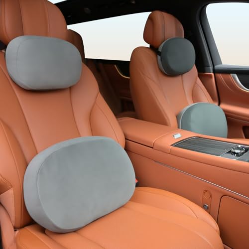 FLORICH Reversible Car Lumbar Support Pillow and Car Neck Pillow Suede & Leather Double-Sided Car Seat Headrest with Lumbar Cushion Relieve Back Neck Fatigue for Car, Office Chair, Wheelchair, Gray - color: Gray