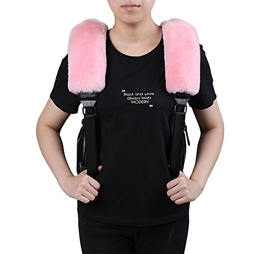 U&M 2 Pack Genuine Sheepskin Auto Seat Belt Cover for Adult Youth Kid Toddlers -Soft Warm Car, Truck, SUV, Camera Backpack Strap Shoulder Pad Wool Fluffy - color: pink