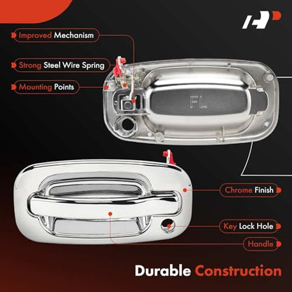 A-Premium - Tailgate Handle with Bezel & Front Exterior Door Handles - Compatible with 1999-2007 Chevy Silverado & GMC Sierra 1500 2500 3500 - Pack of 4, Front & Tailgate, Replace# 15034985, 15034986
