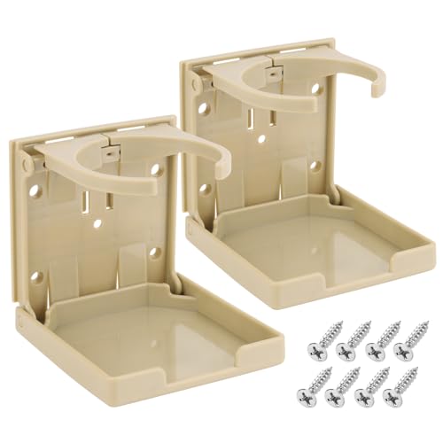 2pcs Adjustable Folding Cup Holder Automotive Water Drink Bottle Holder, fit Most Size Mugs Bottle, with Screws and Tapes, for Car Auto Truck RV Boat Van Camper Caravan Marine Yacht (Beige) - color: Beige