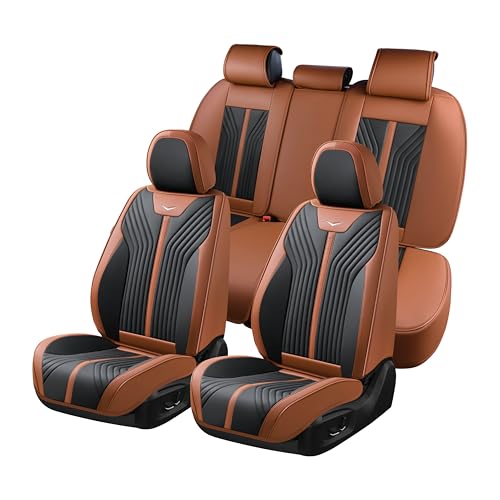 FLORICH Seat Cover Full Set Brown Seat Covers Waterproof Car Seat Cushion Leather Automotive Seat Covers Car Seat Protector Universal Fit for Most Cars Trucks SUV, Brown&Black - color: Brown&Black, size: Fullset