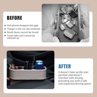 Car Cup Holder, PU Leather Auto Front Seat Organizer, Multifunctional Cup Drink Holders, Gap Filler Storage Box Coin Bucket Console Side Pocket Cell Mobile Phone Holder (Gray) - color: Gray