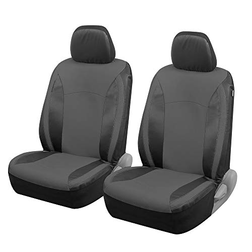 Motor Trend Gray Faux Leather Car Seat Covers for Front Seats – Automotive Bucket PU Leather Seat Covers for SUV Made for Vehicles with Removable Headrests, Interior Covers for Car Truck Van SUV - color: Gray Two-Tone