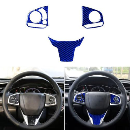 winterwell for Car 10th Gen Civic Accessories Real Carbon Fiber Steering Wheel Cover Trims Inner Button Sticker Compatible with Honda Civic 2021 2020 2019 2018 2017 2016 CR-V 2017-2022 (Blue) - color: Blue