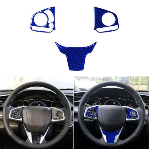 winterwell for Car 10th Gen Civic Accessories Real Carbon Fiber Steering Wheel Cover Trims Inner Button Sticker Compatible with Honda Civic 2021 2020 2019 2018 2017 2016 CR-V 2017-2022 (Blue) - color: Blue