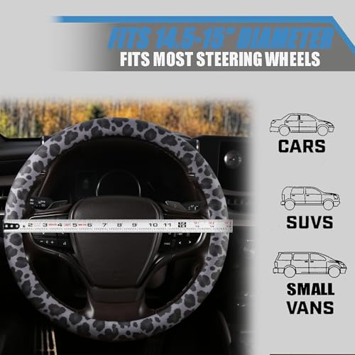 Black Leopard Print Steering Wheel Cover with Silicone Inner Ring, Non-Toxic, Odorless Silicone Leather with Non-Fading Pattern for Men Women, Universal 14.5 to 15 Inch (Black Leopard Print) - style: Black Leopard Print