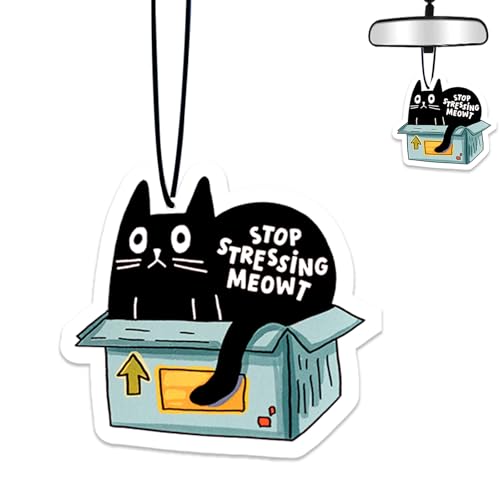 Funny Black Cat Air Freshener Hanging for Car Scented Ornaments Mirror Cute Car Fresheners Cats Car Accessories Auto Interior Decor Scent Home Bathroom Closet Cat Gifts for Women Men - color: Box Black Cat