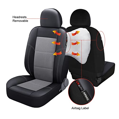 P&J AUTO Leather and Mesh Car Seat Cover Front Pair Universal Fit for Cars Trucks Vans & SUVs Airbag Compatible (Grey) - color: BK GY