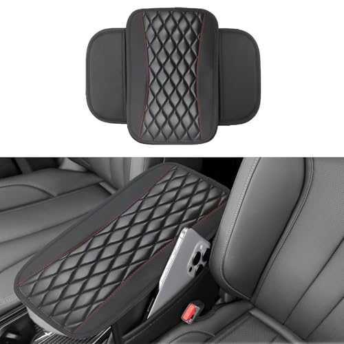 Car Center Console Cover with Side Storage Pockets, Universal Leather Waterproof Armrest Seat Box Cover Protector, Comfortable Car Decor Accessories Fit for Most Cars, Vehicles, SUVs (Black) - color: Black