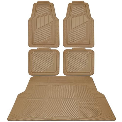 CAR PASS Heavy Duty Rubber Floor Mats Gray Car Mats Full Set with Trunk Cargo Liner - Universal Waterproof Floor Mats for Car SUV Truck, Durable All Weather Automotive Liner Mats (All Beige) - color: Beige Cargo Liner