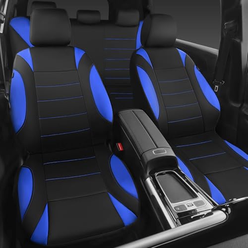 CAR PASS Neoprene Wetsuit Seat Covers, Waterproof Car Seat Covers Full Sets with 5mm Composite EVA, Universal Fit for Car Sedan, SUV Trucks Anti Slip with Airbag Compatible(Black Blue - color: Blue full sets