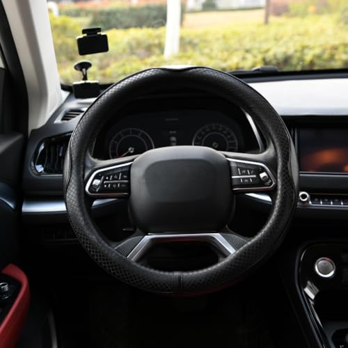 Rueesh Microfiber Leather Steering Wheel Cover Anti-Slip Matte Finish Auto Car Wheel Cover Universal 15 Inch Wheel Cover for Car Embossing Pattern Black Line - color: Black Line