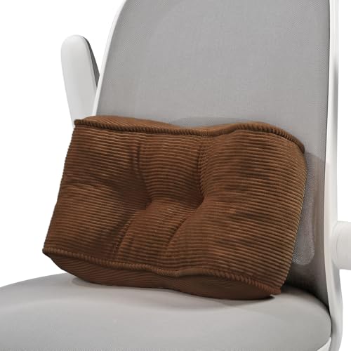 Lumbar Support Pillow for Study Desk Chair, Bite-Size Natural Latex Foam Back Support Pillow for Lower Back Pain Relief, Soft & Support Corduroy Office Chair Cushion, S, Brown - color: Brown, size: S (14.9"x9")