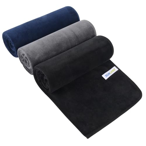 SINLAND Microfiber Gym Towels Super Absorbent Compact Travel Workout Towel Quick Dry Camping Sweat Towel for Sports Beach Swimming Backpacking Hiking and Yoga Men Women 16 Inch X 32 Inch - color: Black+grey+navyblue
