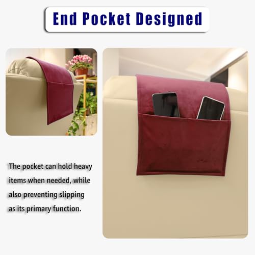 Velvet Recliner Head Pillow with Non-Slip Base - Adjustable Neck Support for Pain Relief in Home, Office and Travel (Wine) - color: Wine