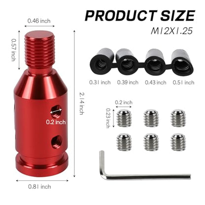 M12x1.25 Shift Knob Adapter, Aluminum Gear Shift Adapter Kit with 4-Sizes Hoses, Universal Gear Shift Knob Cover for Non-Threaded Manual Shifters, Car Stick Shift Knob Adapter (Red) - color: Red