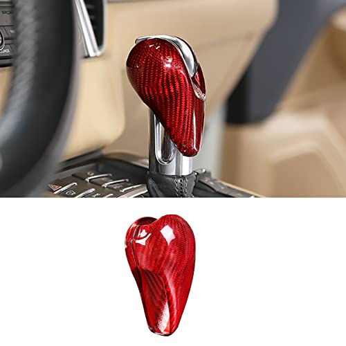 Fit for Porsche Macan Panamera Cayman 911 718 Boxster 2009-2020 Real Carbon Fiber Interior Gear Shift Head Cover Knob Trim Car Interior Accessories (Carbon Fiber Red) - color: Carbon Fiber Red