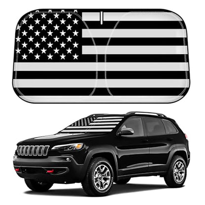 D-Lumina Windshield Sun Shade for 2014-2023 Jee'p Cherokee Accessories (Not for Grand Cherokee), Front Window Sunshade American Flag Sun Visor Protector Block UV Rays, Foldable 2 Layers 210T Material - size: Silver & Black-Fit 2014-2023 Jeep Cherokee