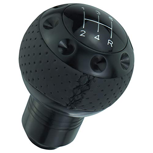 5 Speed Gear Shifter Knob, Leather Covered Aluminum Manual Car Stick Shift Handle Fit Most MT Transmissions, Black - color: Black