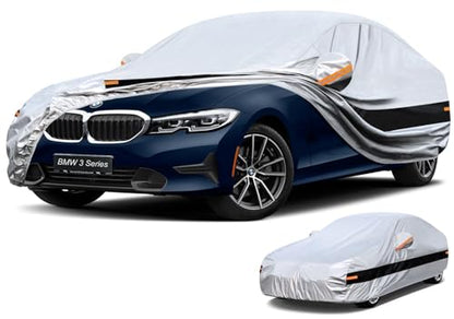 10 Layers Car Cover Custom Fit for BMW 3 Series 320i 328i 330i 335i M340i (2013-2025), Waterproof All Weather for Automobiles, Outdoor Full Cover Sun Dust Rain Protection with Cotton. Silver - size: Custom Fit for BMW 3 Series