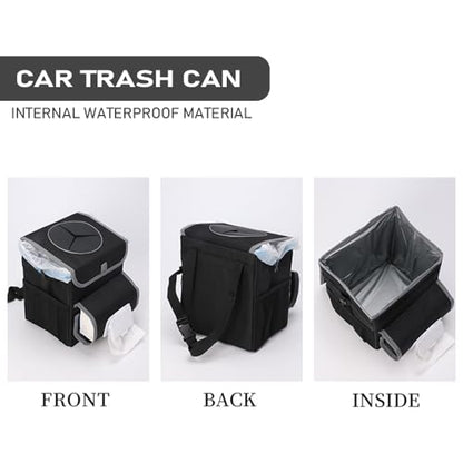 upra Car Trash Can with Lid Leakproof,Bag Hanging Storage Pockets,Adjustable Tissue Holder & Straps Garbage Bin, Portable Auto Trash Bag Holder for Road Trip, Kids, Dog Owners - color: HOOK