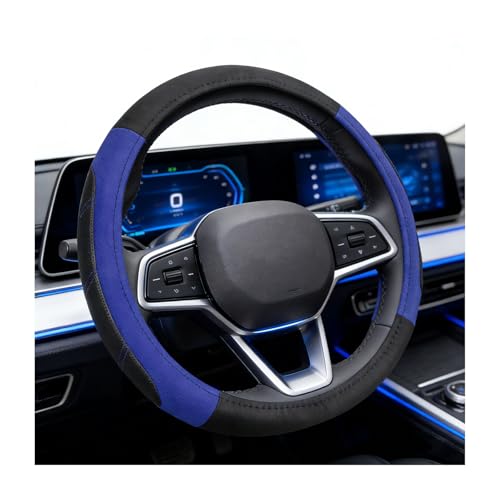 Sport Leather Steering Wheel Cover, 15 inch Anti Slip Steering Wheel Protector with Soft Grip Padding, Universal Breathable Wheel Wrap Interior Accessories for Car Truck SUV (Black & Blue) - color: Black & Blue