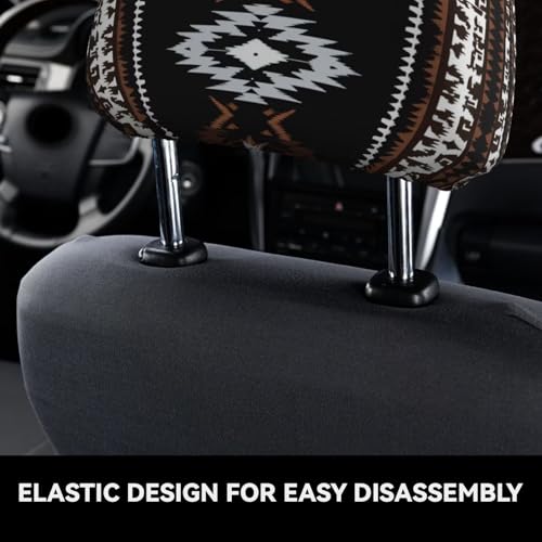 Black Aztec Car Seat Headrest Covers Universal Size Western Southwest Head Rest Wrap Cover Soft Breathable Native American Cars Accessories 2 Packs Headrest Cushion Case - color: Black Aztec