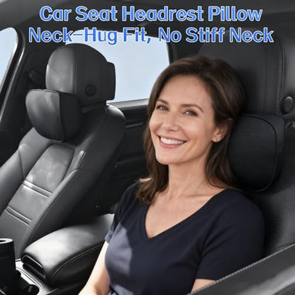 CarCarte Car Headrest Pillow, 2 Pack Car Neck Pillows for Neck Support, Super Soft Ergonomic Du-Pont Bio Cotton Head Rest Pillow for Driving Travel Pillow with Adjustable Strap (Black, Shaped Style) - color: Black1
