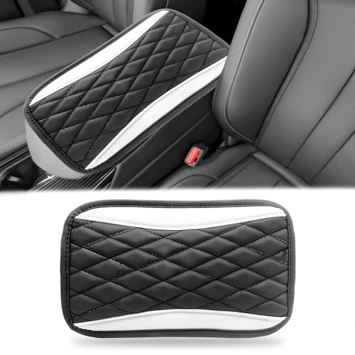 Car Center Console Cover, Universal Leather Waterproof Armrest Seat Box Cover Protector, Comfortable Car Decor Accessories Fit for Most Cars, Vehicles, SUVs-White - color: White
