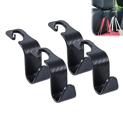 Car Seat Headrest Hooks Vehicle Storage Organizer for Purses Handbags Groceries Coats – Holds 55 lbs 360° Rotating Checkered Pattern Design 4 Pack (Black Checkered) - color: Black Checkered