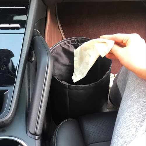 Car Interior Features Foldable Waterproof Trash Cans, Hanging Leak Proof Storage Bags, and Washable Leather Bags to Keep The Car Fresh, Tidy, and Odorless (Black)
