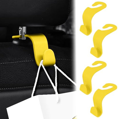 4 PCS Car Seat Hooks Set,Universal Car Headrest Hooks for Bags Purses Groceries, Back Seat Organizer Hanger,Yellow - color: Yellow