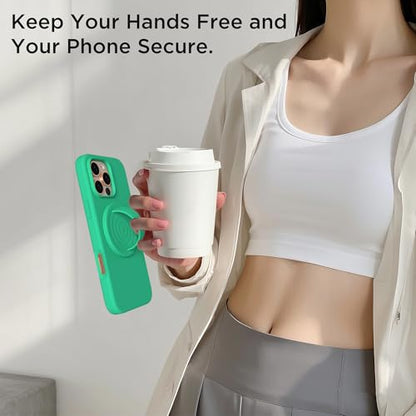 Magnetic Phone Grip Ring Holder, Liquid Silicone Magnet Cell Phone Grip Finger Loop, Compatible with Magsafe, Back of Phone for iPhone 17/16/15/14/13/12 Series, Emerald Green - color: Emerald Green