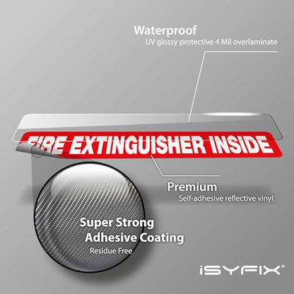 iSYFIX Fire Extinguisher Inside Sticker Sign – 5 Pack 12x2.5 Inch – Self-Adhesive Reflective Vinyl Decals, Laminated UV, Weather, Scratch, Fade Resistance, for Cars, Trucks, Trailers & Vehicles - color: Red Reflective, size: 12x2.5 (5 Pack)