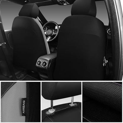 CAR PASS Leather Seat Covers, Automotive Sport Car Seat Cover Super 5mm Composite Sponge Inside, Airbag Compatible Universal Fits Most Cars, SUVs, Trucks and Vans (Full Set,Black & Gray) - color: Black and Gray, size: Full Set