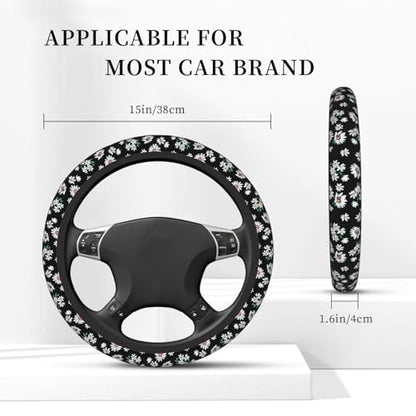 Daisy Flower Print Elastic Steering Wheel Cover Universal 15 Inch - color: 2