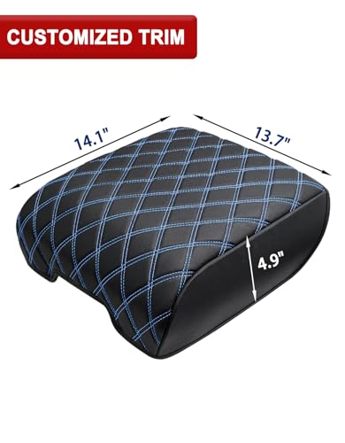 KBH Center Console Armrest Cover for 2021-2026 Ford F150, Middle Console Lid Protector, Arm Rest Box Cushion, Anti-Scratch, Black-Blue Stitch (Fits Bucket Seat Console Only) - size: Bucket Seat, 21-26 F150, Blue Stitch