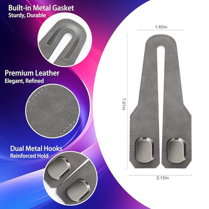 2Pcs Car Headrest Hooks with Premium Leather, Upgraded Double Metal Hooks with Anti-Drop Design, Universal Back Seat Hanger for Bags, Coats, Purses and Groceries (Stylish Gray) - color: Stylish Gray 2Pcs