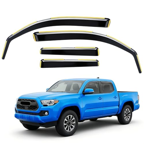 in-Channel Rain Guards Compatible with Toyota Tacoma Double Cab 2024 2025 Full Size Shatterproof Heavy-Duty Side Window Deflectors, Window Visor -Black, 4 PCS - size: Fit for Toyota Tacoma Double Cab 2024 2025