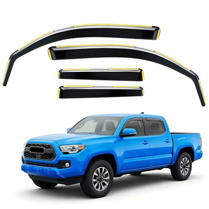in-Channel Rain Guards Compatible with Toyota Tacoma Double Cab 2024 2025 Full Size Shatterproof Heavy-Duty Side Window Deflectors, Window Visor -Black, 4 PCS - size: Fit for Toyota Tacoma Double Cab 2024 2025