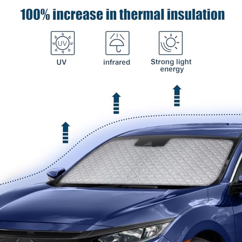 6 Layers Custom Fit Windshield Sun Shade for 2016-2021 Honda Civic, Foldable Car Sunshade with Storage Bag, Heat Reflective & UV Protection - size: 2016-2021 Honda Civic