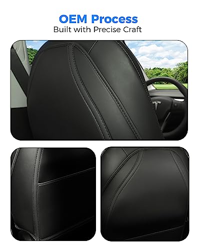 Car Seat Protectors Designed for Tesla Model Y/3 Accessories (Includes 2025 Model Y Juniper & Model 3 Highland), Wear Resistant Leather Kick Mats with More Space Pocket, Set of 2