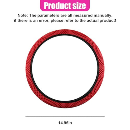 Elastic Stretch Steering Wheel Cover, Anti-Slip 15 inch Microfiber Odorless Breathable Ice Silk Car Steering Wheel Protector, Easy Carry, Warm in Winter & Cool in Summer (Red) - color: Red