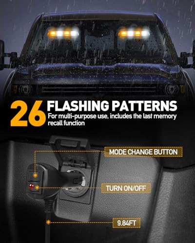 HLauto 2002L Emergency Dash Strobe Lights: Amber Safety Lights, Flashing Warning Hazard Windshield Visor Traffic Light Bars for Trucks, Construction Vehicles (2x8.5 inch, 48LED) - color: Amber