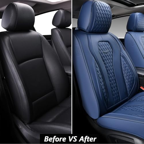 Coverado Seat Covers, Car Seat Covers Front Seats, Blue Car Seat Cover, Waterproof Car Seat Covers, Car Seat Cushion, Front Car Seat Covers Leatherette Car Seat Protector Universal Fit Most Cars - color: Blue, size: FrontPair