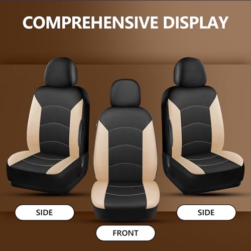 HChengkikz Car Seat Covers Front Seat, Waterproof Neoprene Seat Covers, Airbag Compatible, All Season Protection Universal Fit Most Cars, Trucks, SUVs (Black + Beige) - color: Black Beige, size: Two Front