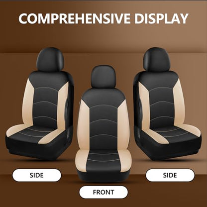 HChengkikz Car Seat Covers Front Seat, Waterproof Neoprene Seat Covers, Airbag Compatible, All Season Protection Universal Fit Most Cars, Trucks, SUVs (Black + Beige) - color: Black Beige, size: Two Front