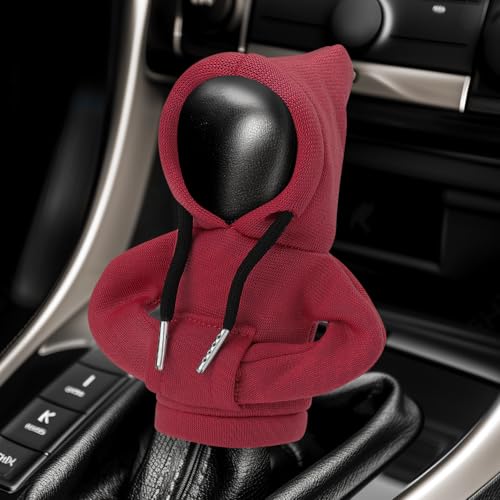 Auto Dynasty Car Gear Shift Knob Hoodie, Mini Hoodie Shifter Cover, Automotive Interior Decoration, Gear Shifter Stick Protector, Auto Manual Transmission Lever Cover, Car Accessory and Gadget (Red) - color: Red, size: 1 PC