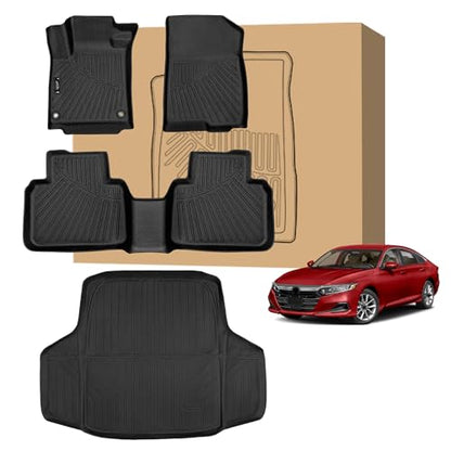 PELEUS Floor Mats Compatible with Honda Accord 2018-2022, Custom Fit TPE All Weather Car Mats & Cargo Liner Full Set (1st & 2nd Row), Non-Slip Odorless Heavy Duty Floor Liners (Include Hybrid) - style: For Honda Accord 2018-2022